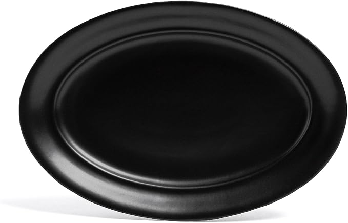 over&ampback Rim Stoneware Serving Platter - Elegant 1-Piece Oval Serving Platter to Complete Your Kitchen Set - 16 L x 10.8 W Semi-Matte Black