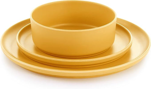 12 Piece Round Dinnerware Set in Yellow Pieces Solid Casual