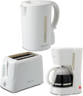 Betty Crocker 3-Piece Kitchen Appliances Set: 5-Cup Automatic Drip Coffee Maker 1.7L Electric Kettle &amp 2-Slice Toaster STRIX Technology Kettle Cool Wall Housing BC-4995W White