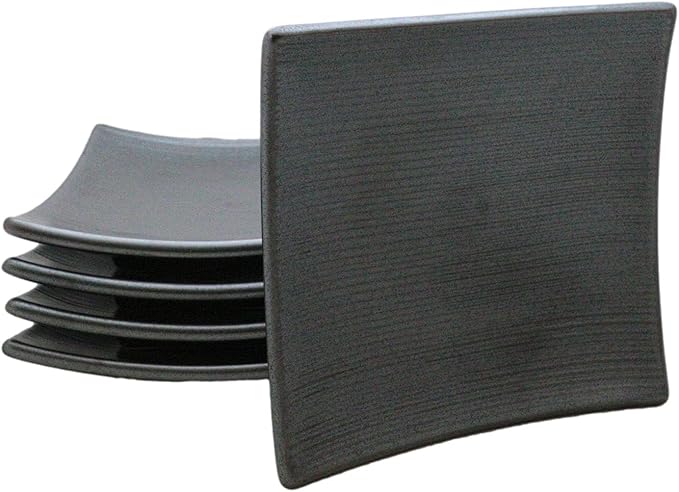 Ebros Gift Iron Black Clay Underglaze Technique Tetsu Kesho Porcelain Dinnerware Kitchen Set Asian Japanese Restaurant Supply (Pack Of 5 Square Appetizer Dessert Salad Plates)