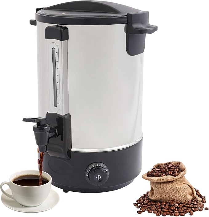 Commercial Coffee Maker 4.76 Gal 110V Stainless Steel Coffee Dispenser 1800W Hot Coffee Dispenser Adjustable Temperature Tabletop Hot Water Urn for Restaurant Office Meeting Room (Black)
