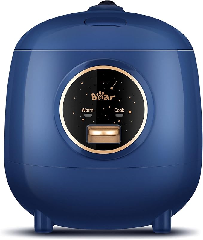 Bear Mini Rice Cooker 2 Cups Uncooked 1.2L Portable Non-Stick Small Travel Rice Cooker BPA Free One Button to Cook and Keep Warm Function Blue