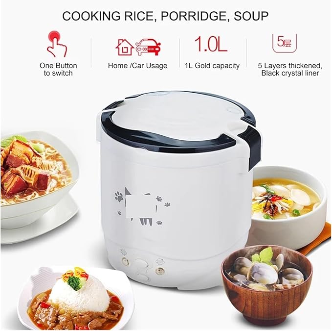 Fit for Mini Rice Cooker Portable MultiCooker Household Rice Cookers 24V 220V Pot Cooking Machine Pans Car Truck Home(12V for Car SUV)