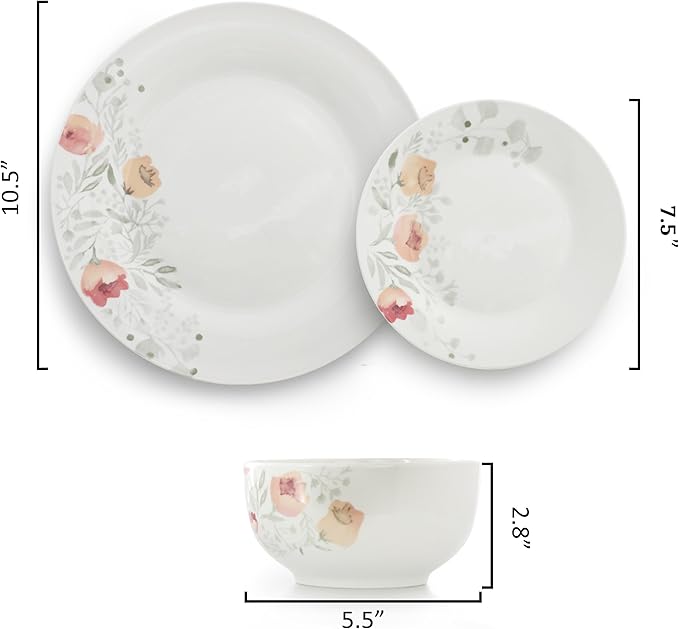 Elama Poppy 12 Piece Porcelain Dinnerware Set Service for 4