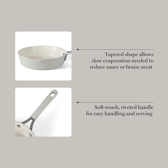 Martha Stewart Heathland 8 Inch Aluminum Fry Pan Cookware Non-Toxic Premium Ceramic Non Stick Frying Pan Kitchen Egg Pan Omelet Pan Always Pan Pots and Pans Linen White Induction Safe