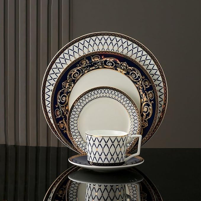 European Style Dinnerware Set Service for 6 Bone China Dinnerware Sets Unbreakable Porcelain Dinner Sets Coffee Cup and Saucer Tableware Set Steak Dinner Plates Dish Set blue-001