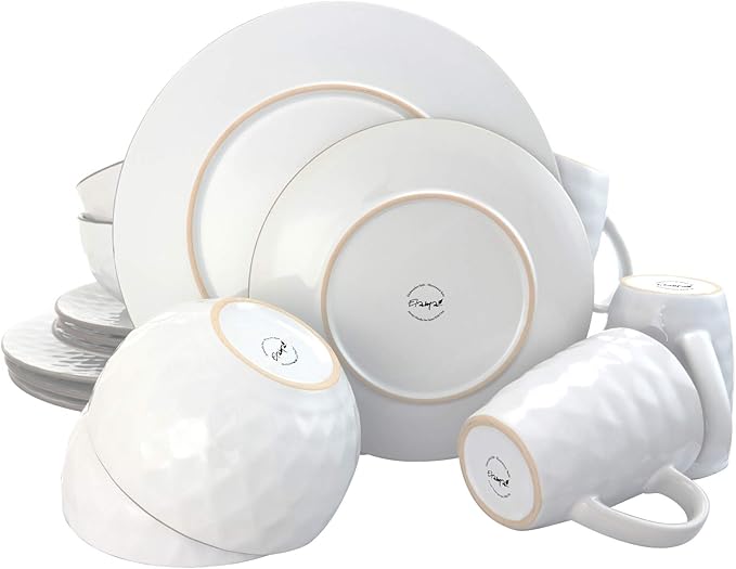 Elama's Luxurious Medici Pearl 16 Piece Dinnerware Set in Slate and Stone Pearl with Setting for 4