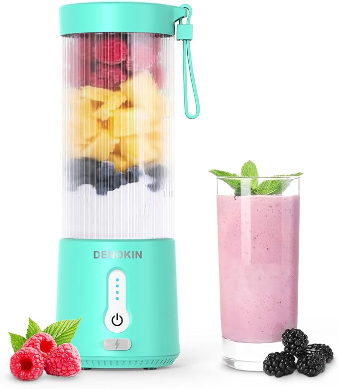 DENOKIN Portable Blender 16oz Vessel Cordless Personal Size Small Blender for Shakes and Smoothies with 6 Blade for Kitchen Home Travel