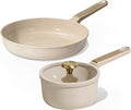 CAROTE Ceramic Cookware Set Nonstick 3pcsnon stick frying pans&ampceramic sauce pan with lid light taupe
