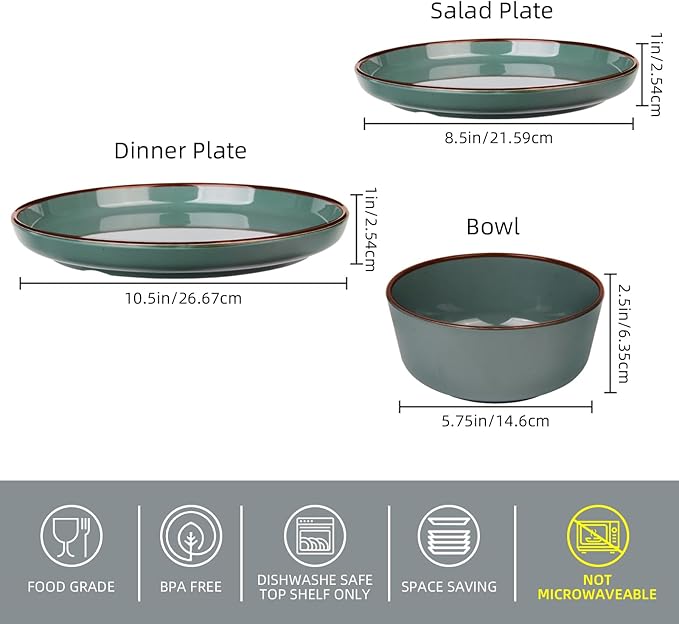 Melamine Dinnerware Sets 12 Piece Unbreakable Plates &amp Bowls Sets Lightweight Shatterproof Durable Dishware for Camping Picnic Party (Dusty Teal)