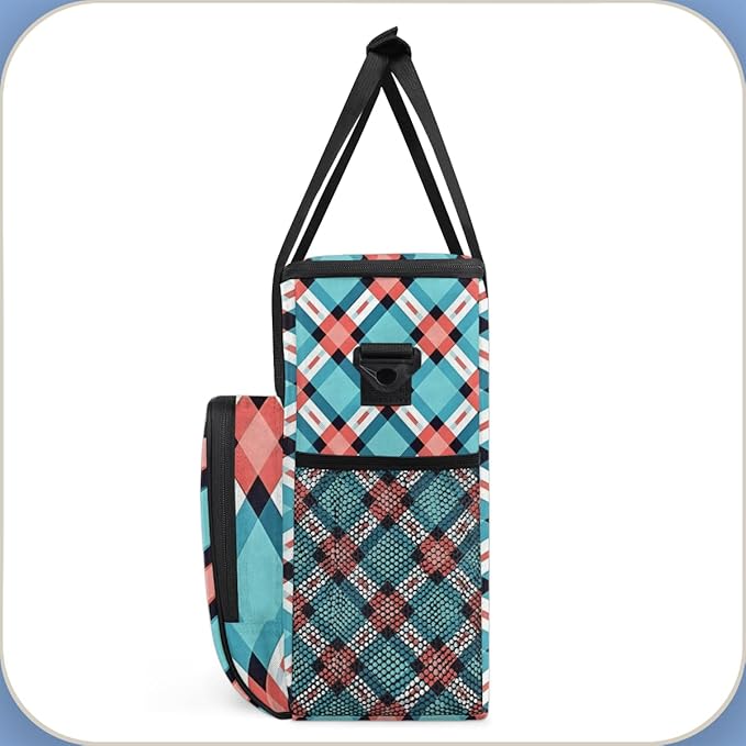 Blue Texture Plaid Coffee Maker Carrying Bag Portable Travel Storage Tote Bag Compatible with K-Mini or K-Mini Plus Single Serve Coffee Brewer Carrying Case with Multiple Pockets &amp Shoulder Stra