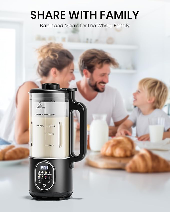 55oz Family Size Nut Milk Maker (5-6 Cups) Soy Milk Maker Machine for Almond/Oat/Soy/Cashew Milk Juice &amp Smoothie Almond Milk Maker with Auto Clean/Self-Clean Delay Start Boil Water &amp Kee