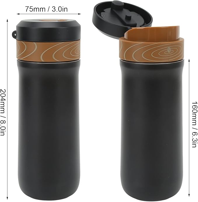 French Press Coffee Maker Stainless steel Portable Coffee Pot for Travel Camping and Everyday use Insulated 14.5 oz (Matte Meteorite Black)