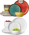 ONEMORE Plates and Bowls SetCeramic Dish Set for 4(12pcs) - Microwavable Oven &amp Dishwasher Safe Porcelain Dinnerware Set
