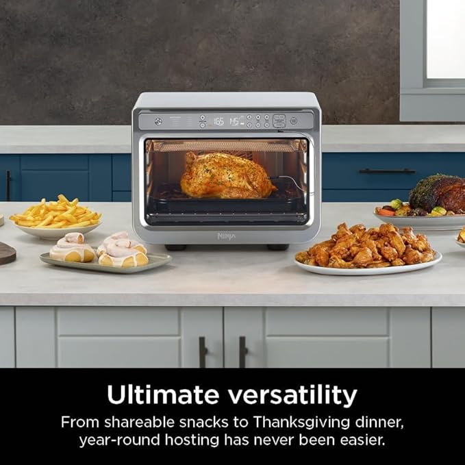 Ninja Prestige Smart XL with Pro Cook System 10-in-1 Air Fry Digital Countertop Convection Toaster Oven with Air Fry Broil &amp Bake Pro Cook Thermometer 1800 Watts Stainless Steel DT551 (Renewe