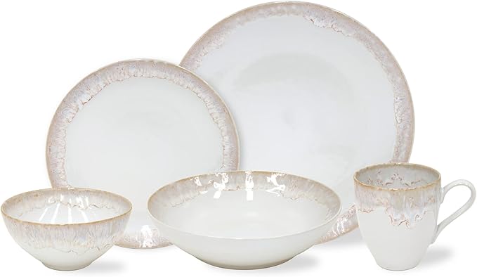 Casafina Ceramic Stoneware 5-Piece Place Setting Service for 1 - Taormina Collection White | Microwave &amp Dishwasher Safe Dinnerware Set | Food Safe Glazing | Restaurant Quality Tableware