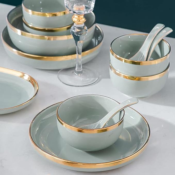 Phnom Penh Ceramics Dinnerware Set Service for 6 Dinner Sets with Dinner Plate Soup Plate Dessert Plate Bowl Ideal for Family Banquets