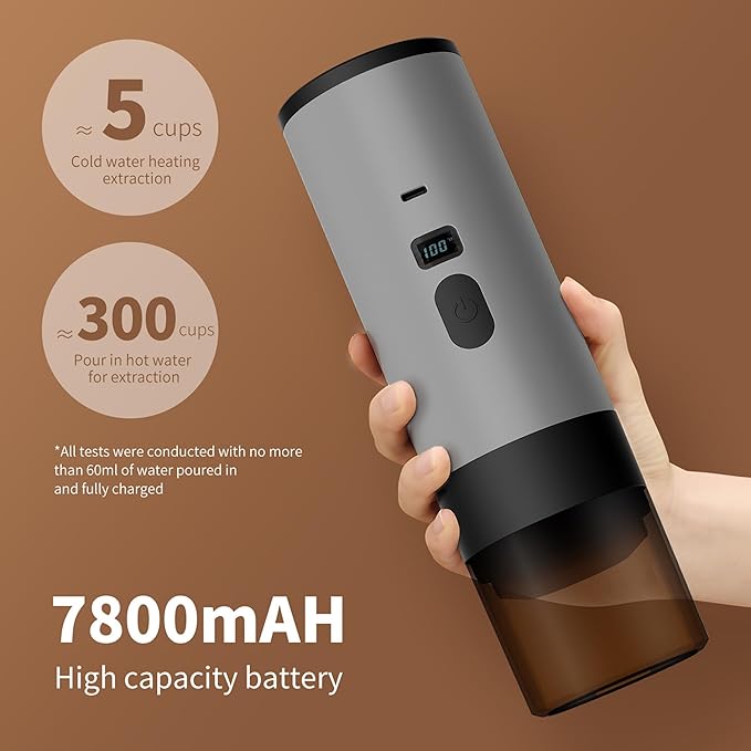 Portable Coffee Maker Espresso Machine for Travel Nano Car Coffee Maker Compatible with Ground Coffee &amp Capsule for RV Hiking Camping Office Travel Espresso Maker Electric Gray