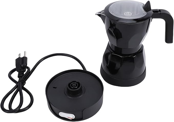 HEEPDD Electric Coffee Maker Coffee Machines Pot with Transparent Lid for Quick Brewing Compact Design for Home Office and Travel Use Electric Maker 3 Cup Aluminum Mocha Kitchen (Black)
