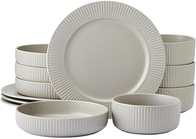 Pfaltzgraff Tranquility 12 Piece Plates Bowls Dinnerware Set Service for 4 Cream