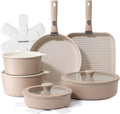 SENSARTE 17 Piece Ceramic Pots and Pans Set Nonstick Detachable Handle Cookware Induction Kitchen Cookware Set with Removable Handle Dishwasher ＆ Oven Safe (Almond Beige)