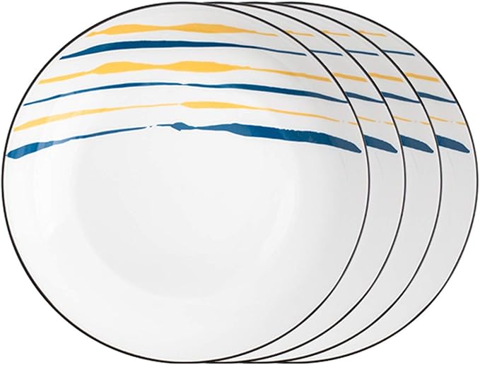 Creative Dinner Plate Sets 2/4/6 Pieces Kitchen Dinnerware Set Round Ceramic Dinner Plates-Microwave Oven and Dishwasher Safe Dinner Plates Wedding (Number : 4PACK Size : Large)