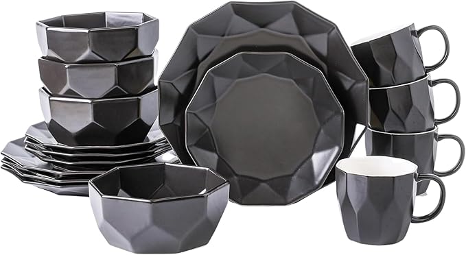 Stone + Lain Jamie Porcelain 16-Piece Geometric Dinnerware Set Black
