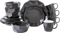 Stone + Lain Jamie Porcelain 16-Piece Geometric Dinnerware Set Black