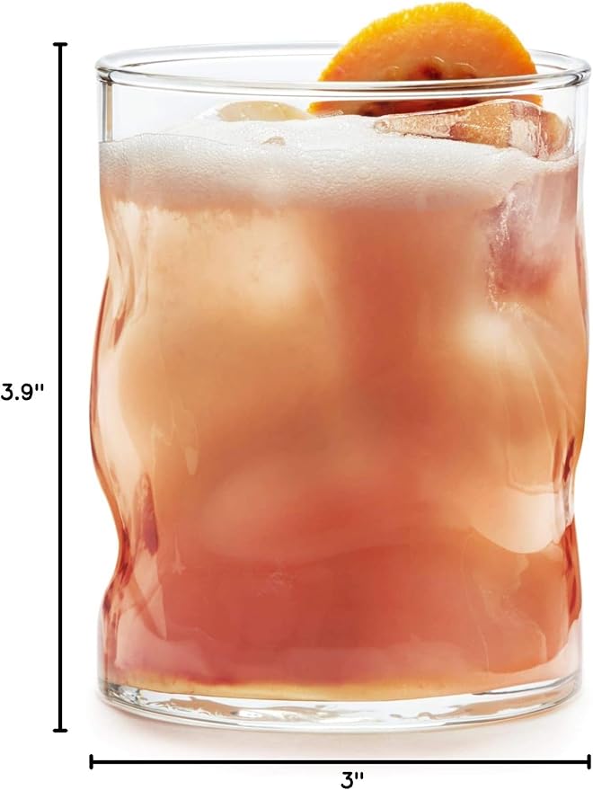 Libbey Lava Rocks Glasses Set Free Form Glassware Drinking Glasses Set of 8 Tactile All-Purpose Dishwasher Safe Glasses for Cocktail Parties