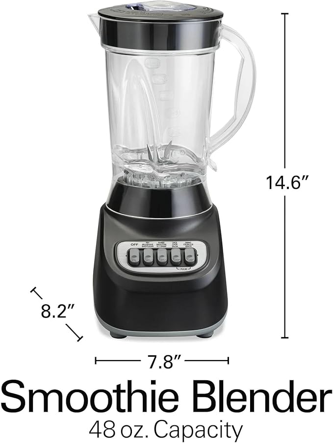 Beach Smoothie Blender with 650W Peak Power Wave Action System 12 Functions 48 oz BPA-Free Jar and Ice Sabre Blades Black (Black)