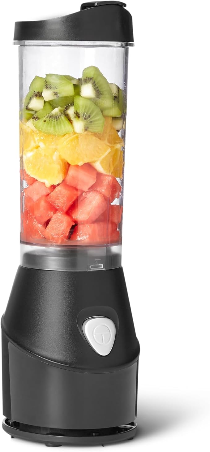 Amazon Basics Portable Blender for Smoothies and Shakes with 250W Power15 Oz BPA Free Travel Cup and Lid Black