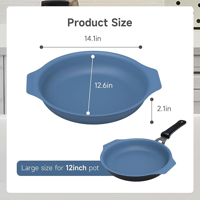 Silicone Pan Protectors for 12-Inch Frying Pans - Non-Slip Stacking Guards BPA-Free &amp Dishwasher Safe | Protect Cookware from Scratches (Blue 2 Pack)