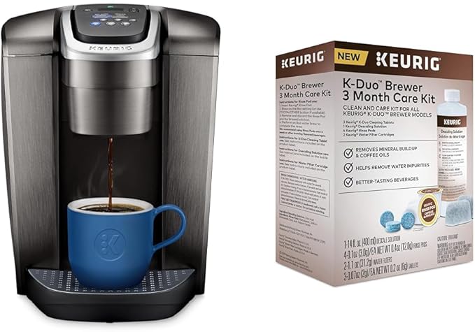 Keurig K-Elite Single-Serve K-Cup Pod Coffee Maker Brushed Slate 12 oz. Brew Size &amp K-Duo 3 Month Care Brewer Maintenance Kit