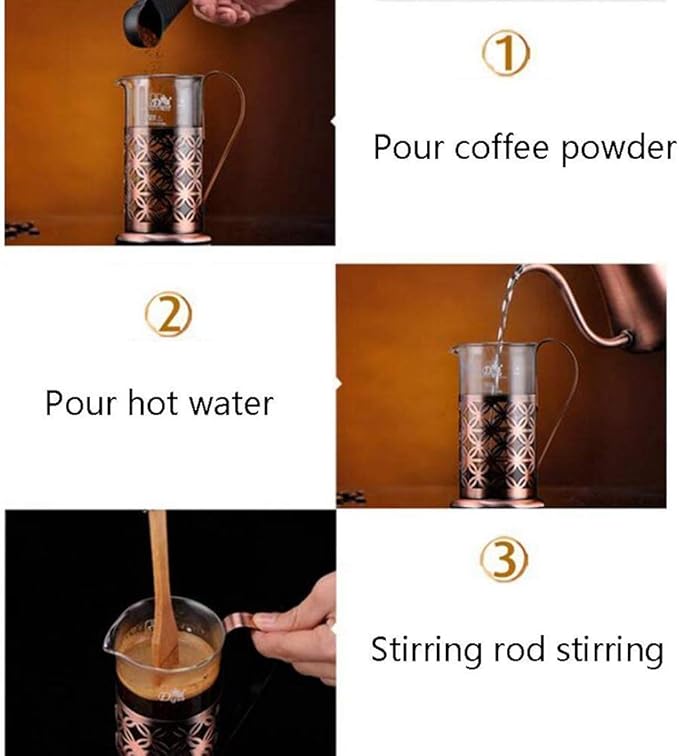 French Press Coffee Maker Stainless Steel Cafetiere Glass Jug Stainless Steel Coffee Plunger Filter Manual Coffee Maker Copper Finish Coffee Press-350ML