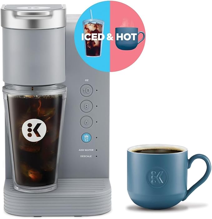 KeurigK -Express Essentials Plus Iced &amp Hot Single Serve Brewer Adjustable Temp Brew Over Ice Pods Compatible Coffee Maker (Gray)
