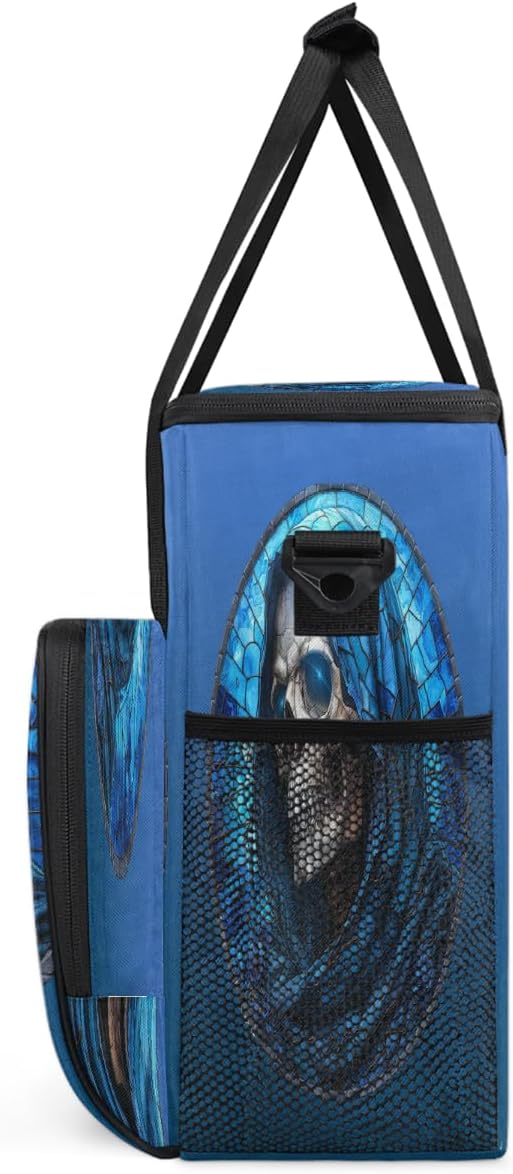 Halloween Skull Blue Coffee Maker Carring Bag Travel Carrying Storage Tote Bag Compatible with Keurig K-Mini or K-Mini Plus Portable Single Serve Coffee Brewer Case with Pockets for K-cup Pods