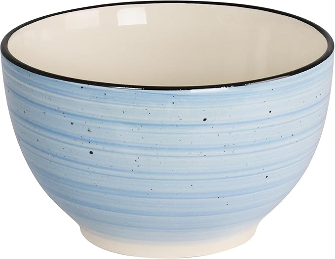 24-Piece Stoneware Dinnerware Set – Round Two-Tone Hand-Painted Dishes with Swirl Design Service for 6 Microwave &amp Dishwasher Safe Tableware (Light Blue)