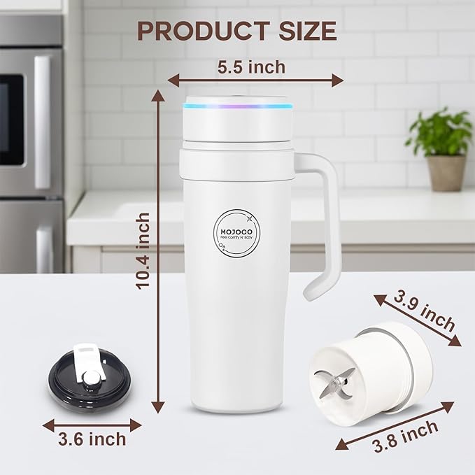MOJOCO Portable Smoothie Blender – 30oz Personal Blender with Insulated Cup for Smoothies &amp Shakes – Rechargeable/Cordless Leakproof Food-Grade Small Juice Maker for Home Office Gym Travel R