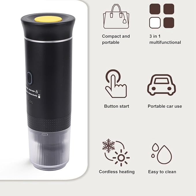 Portable Espresso Machine Travel Coffees Makers Electric 15 Bar Cordless Heating Versatile 3-in-1 Car Coffee Maker Self Heating for Camping Rv Home Hiking