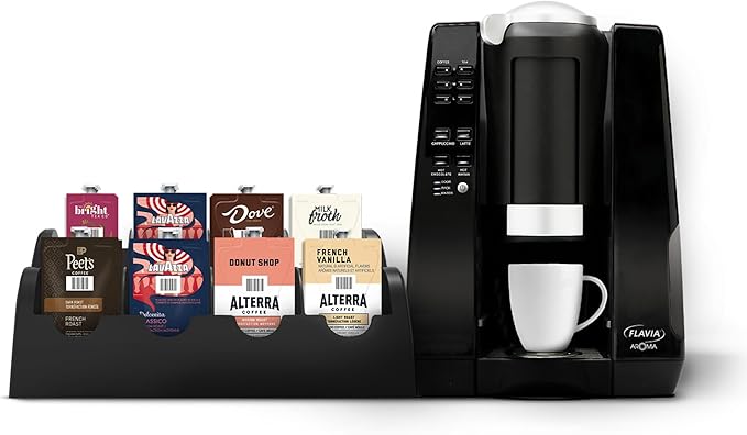 Flavia Brewer Bundle with 134 Freshpacks and 1 Merchandiser - Black Makes Coffee Lattes Tea and other Hot or Cold Beverages with Single-Serve Freshpacks Multiple Brew Sizes