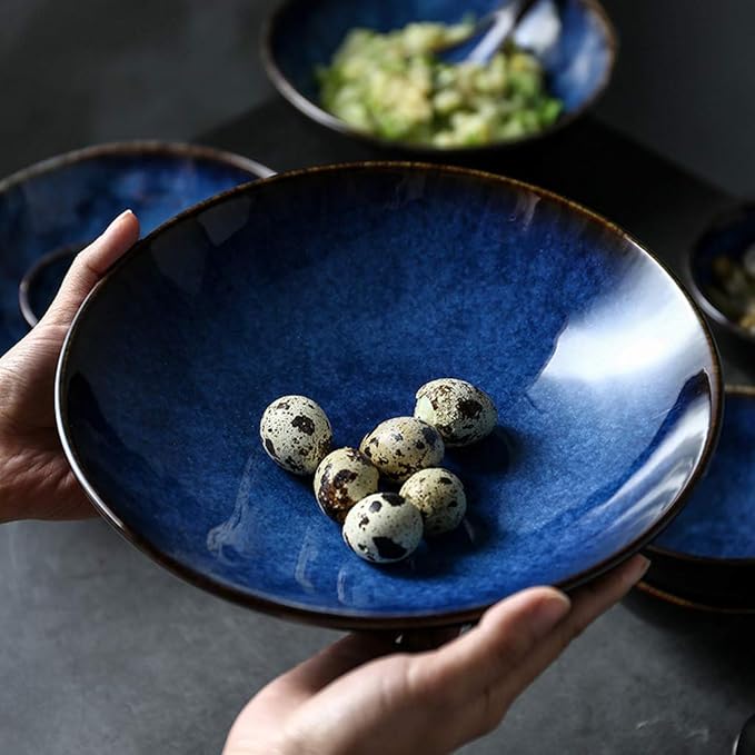 Ceramics Dinnerware Set Cat's Eye Blue 32 Pieces Porcelain Dinner Set/Vintage Plates and Bowls Sets for Restaurant &amp Microwave Safe