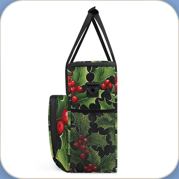 Holly Berry Flowers Coffee Maker Carrying Bag Fantastic Flowers Travel Storage Bag Compatible with K-Mini or K-Mini Plus Single Serve Coffee Brewer Carrying Case with Pockets &amp Shoulder Strap