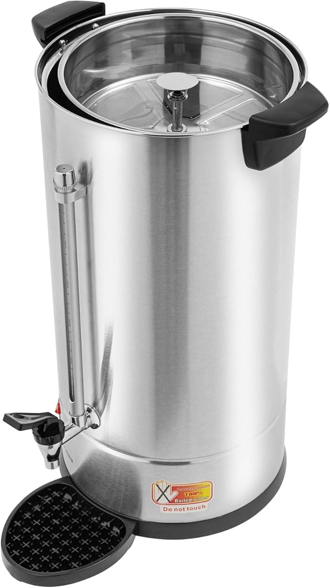 Commercial Electric Coffee Pot 25L/6.6Gal Coffee Percolator with Filter and Water Collecting Tray Quick Brew Hot Beverage Dispenser Coffee Maker Hot Water Urn 1500W 110V-120V (Silver)