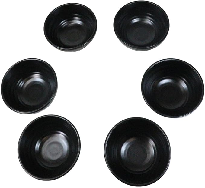 Ebros Gift Contemporary Ridged Matte Black Melamine Series Dinnerware Serveware Kitchenware Set Japanese Chinese Restaurant Supply (Pack Of 6 Round Deep Ramen Soup Pasta Salad Bowls 46oz)