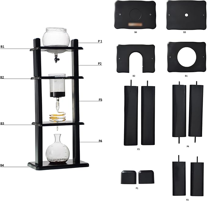 Cold Brew Drip Coffee Tower Ice Coffee Maker - Makes 6-8 Cups 1000ml with Slow Drip Technology Glass Container and Wood Stand for Commercial Office