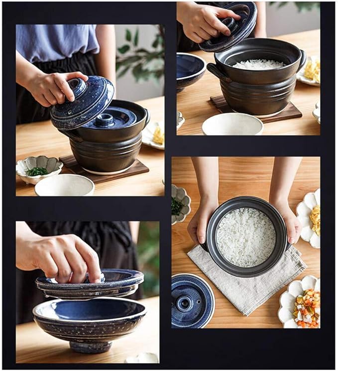 Earthenware Clay Rice PotJapanese Stone Rice CookerStove Stew PotHot PotCeramic Casserole with LidHeat Resistant Stock Pot for Steam Simmering F 2l (E 1L)