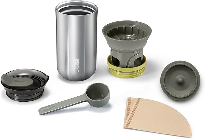 WACACO Cuppamoka Coffee Pot Portable Drip Coffee Maker Pour Over Coffee Machine with 10 Cone Paper Filters Manually Operated Stainless Steel Coffee Brewer 10 fl oz