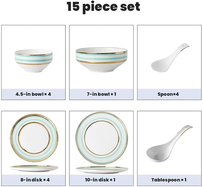 Dinner Plates Creativity Ceramics Dinner Sets 15 Pieces Nordic Light Luxury Style Porcelain Combination Set - Bowl/Dish/Spoon | Phnom Penh Round Line Dinnerware for