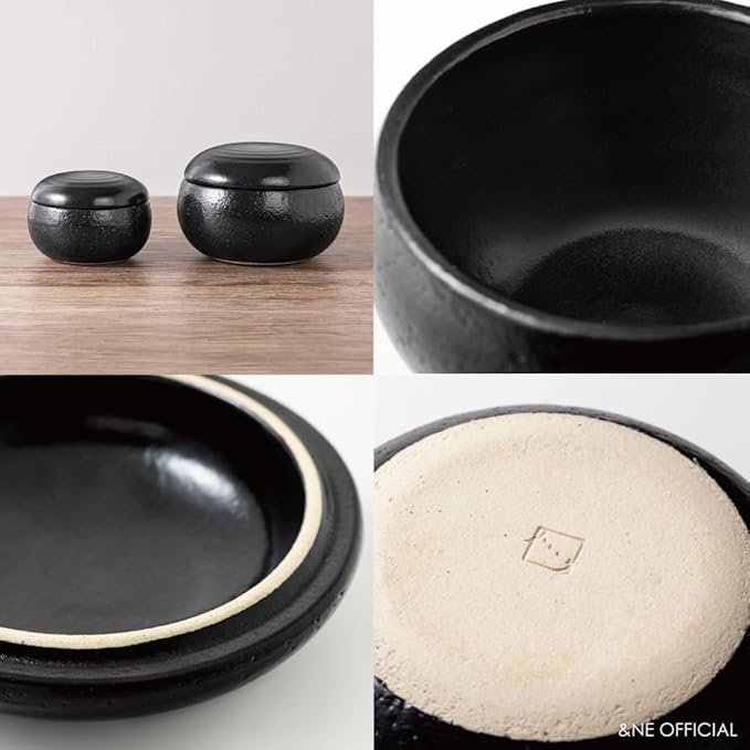 &ampNE NMT-305S-BK Banko Pottery Small Black Made in Japan Microwave Safe Pottery Rice Storage Container Oven Safe Cooker Refrigerated1 Pair 0.5 Piece Rice