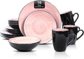 Sonoma Stoneware 16pc Dinnerware Set Outside Black + Inside Hand Painting Rose